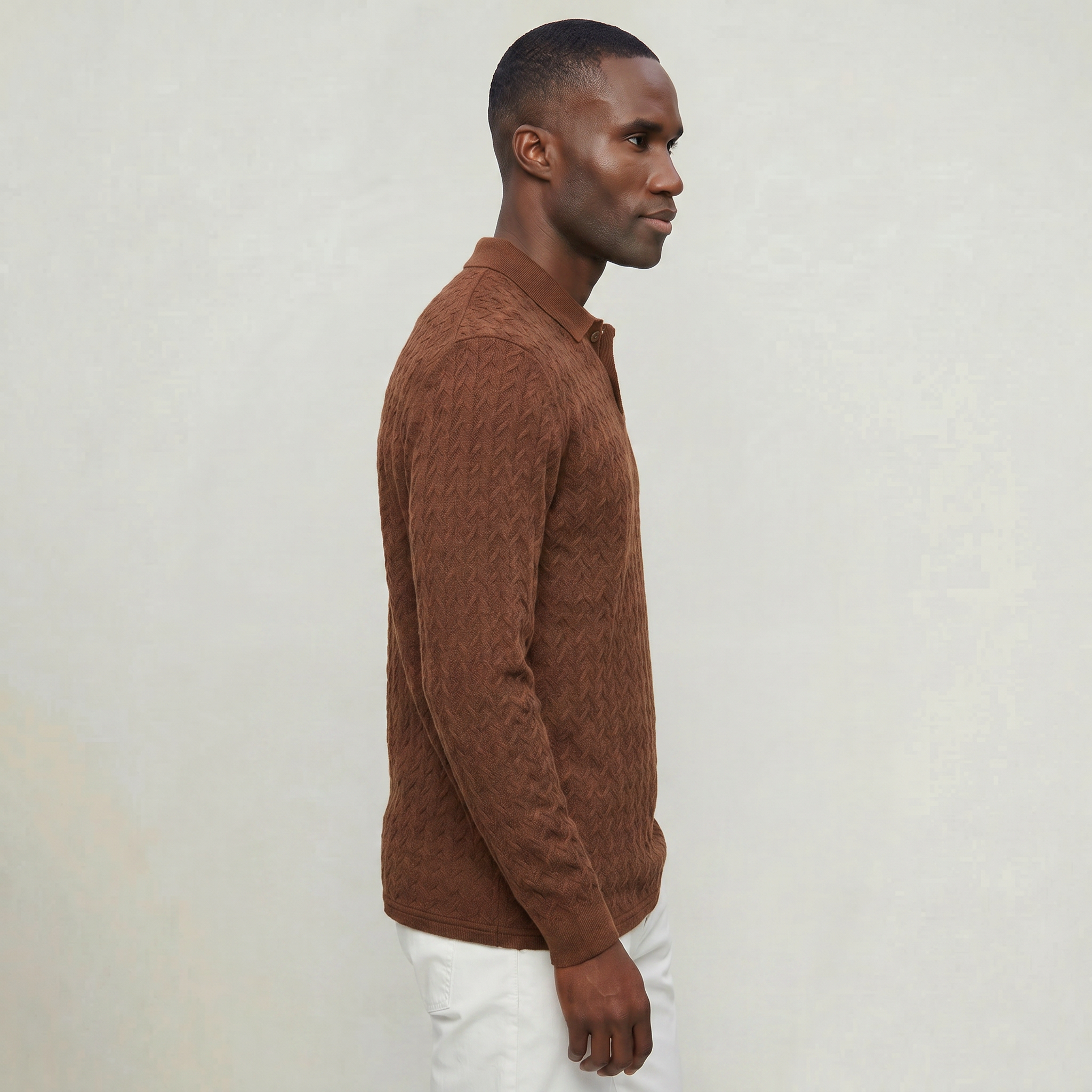 Men’s Cable Knit Polo Sweater - Long Sleeve Business Casual Shirt