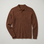 Men’s Cable Knit Polo Sweater - Long Sleeve Business Casual Shirt