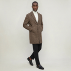 Men’s Checked Overcoat - Single Breasted Smart Casual Long Coat