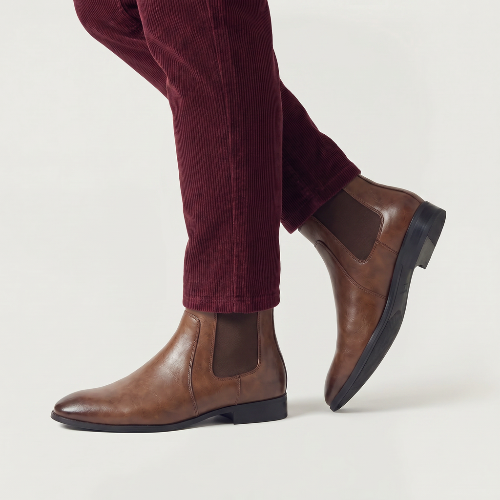 Men’s Chelsea Boots - Slip-On Leather Ankle Fit