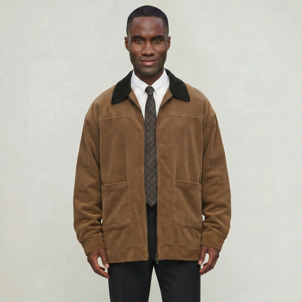 Men’s Corduroy Bomber Jacket - Casual Zip Up Windbreaker Coat