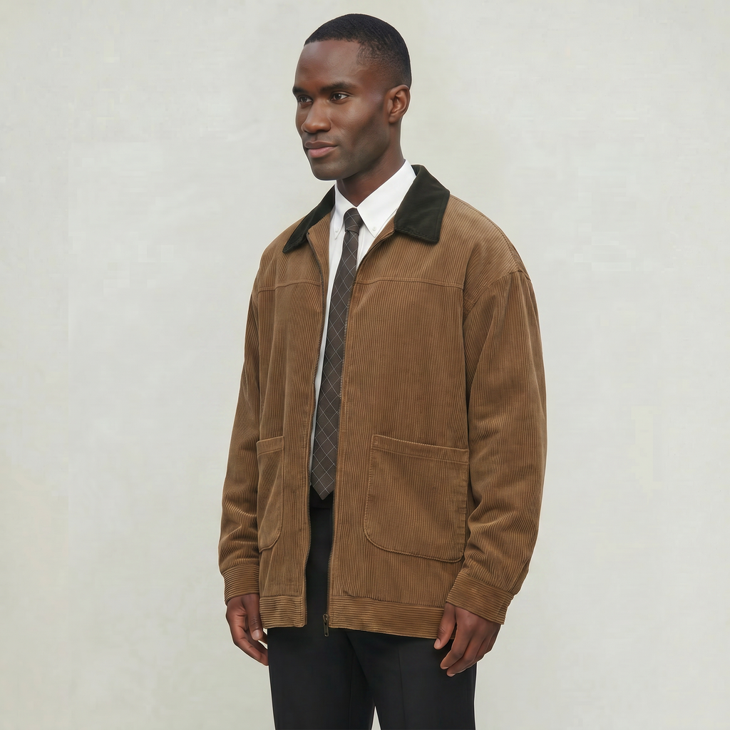 Men’s Corduroy Bomber Jacket - Casual Zip Up Windbreaker Coat