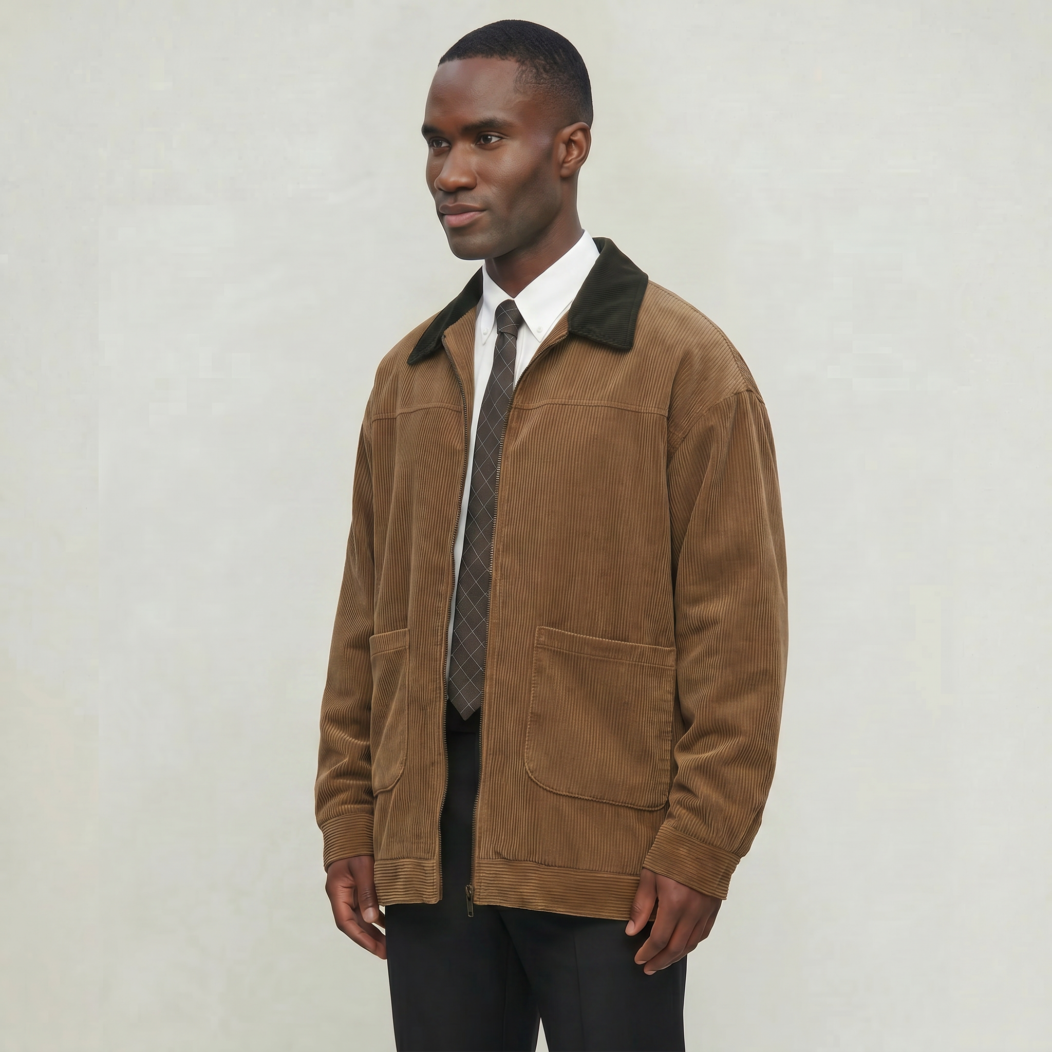 Men’s Corduroy Bomber Jacket - Casual Zip Up Windbreaker Coat