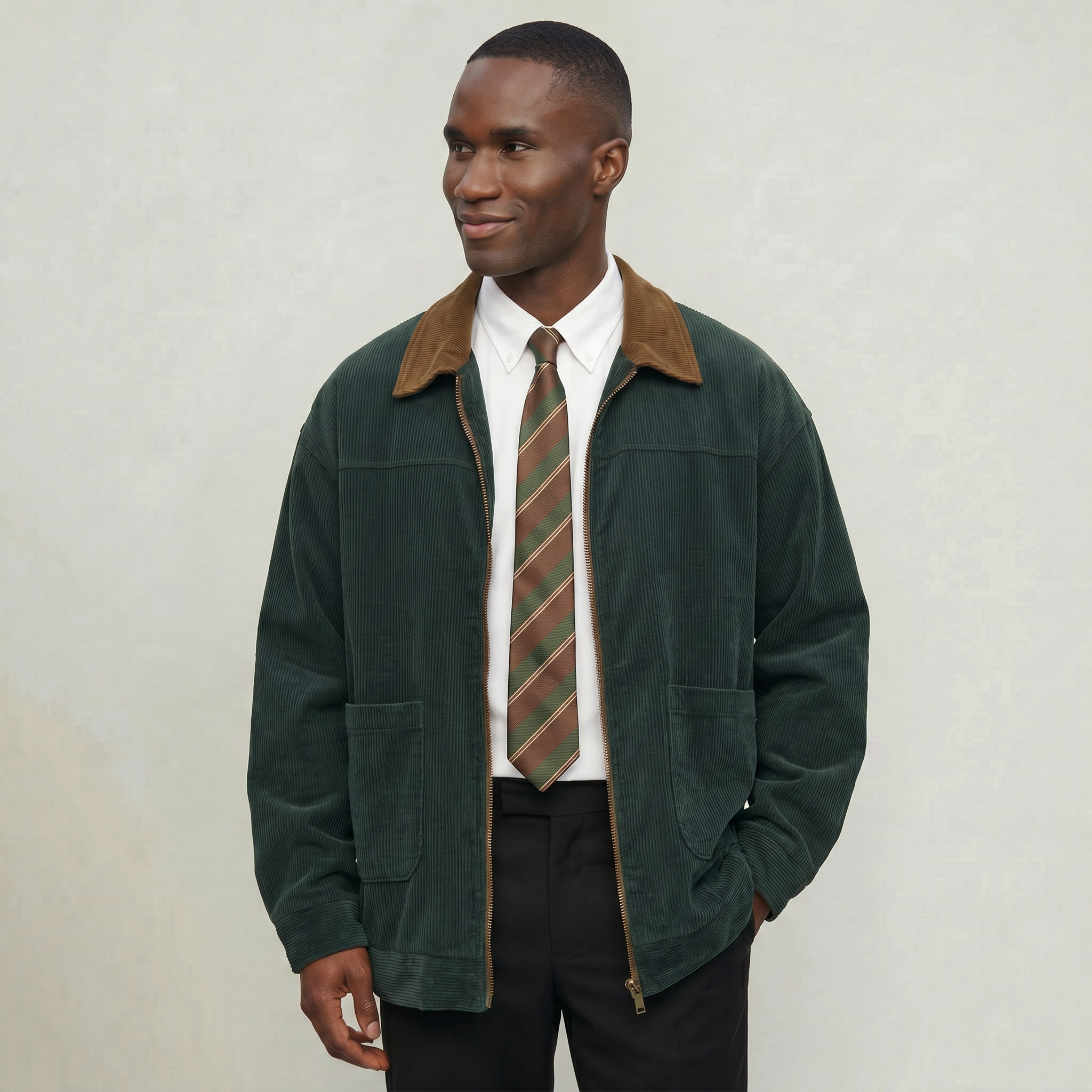 Men’s Corduroy Bomber Jacket - Casual Zip Up Windbreaker Coat