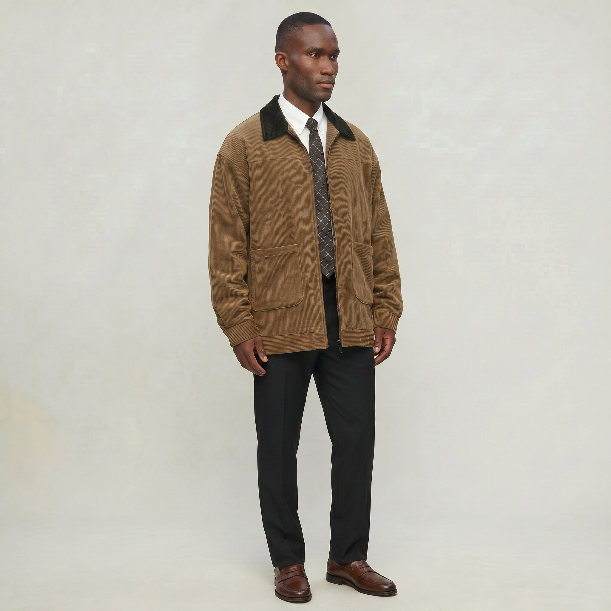 Men’s Corduroy Bomber Jacket - Casual Zip Up Windbreaker Coat