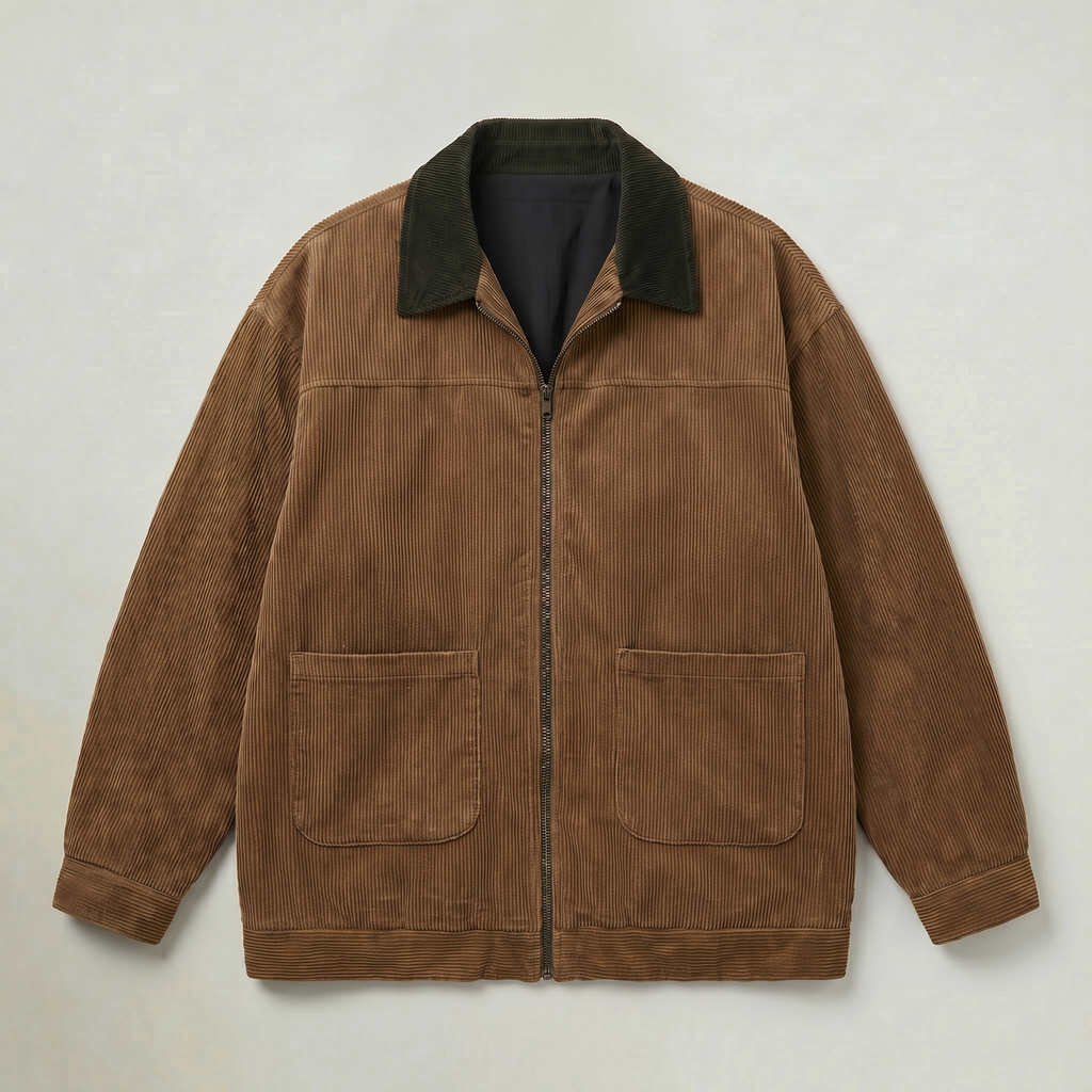 Men’s Corduroy Bomber Jacket - Casual Zip Up Windbreaker Coat