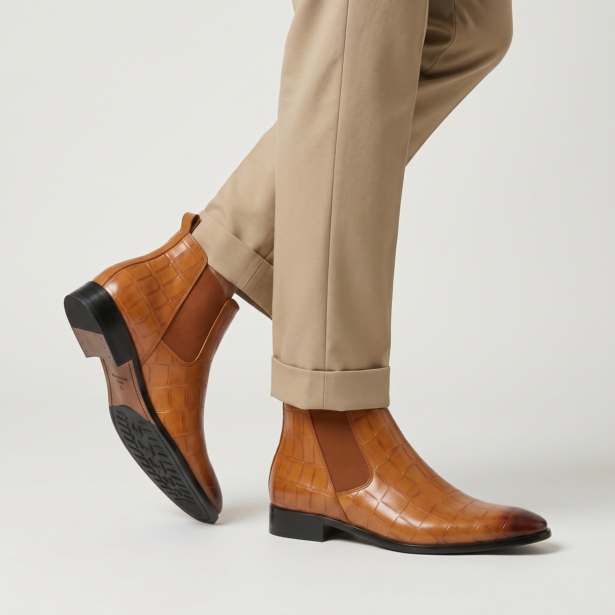 Men’s Croc-Texture Chelsea Boots - Dress Ankle Slip-On Fit