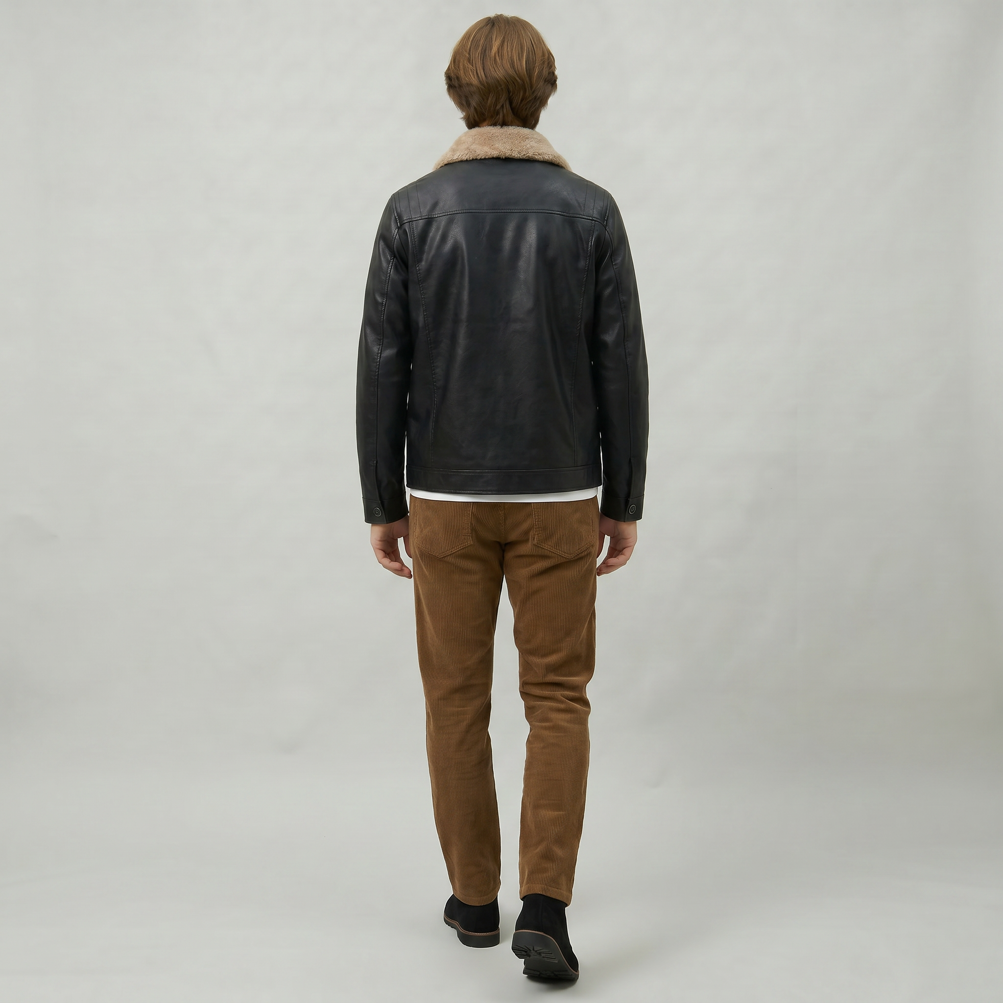 Men’s Faux Leather Jacket - Zip-Up Sherpa-Lined Regular Fit