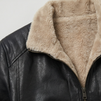 Men’s Faux Leather Jacket - Zip-Up Sherpa-Lined Regular Fit