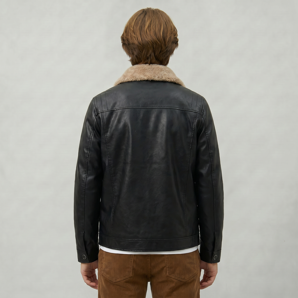 Men’s Faux Leather Jacket - Zip-Up Sherpa-Lined Regular Fit