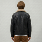 Men’s Faux Leather Jacket - Zip-Up Sherpa-Lined Regular Fit