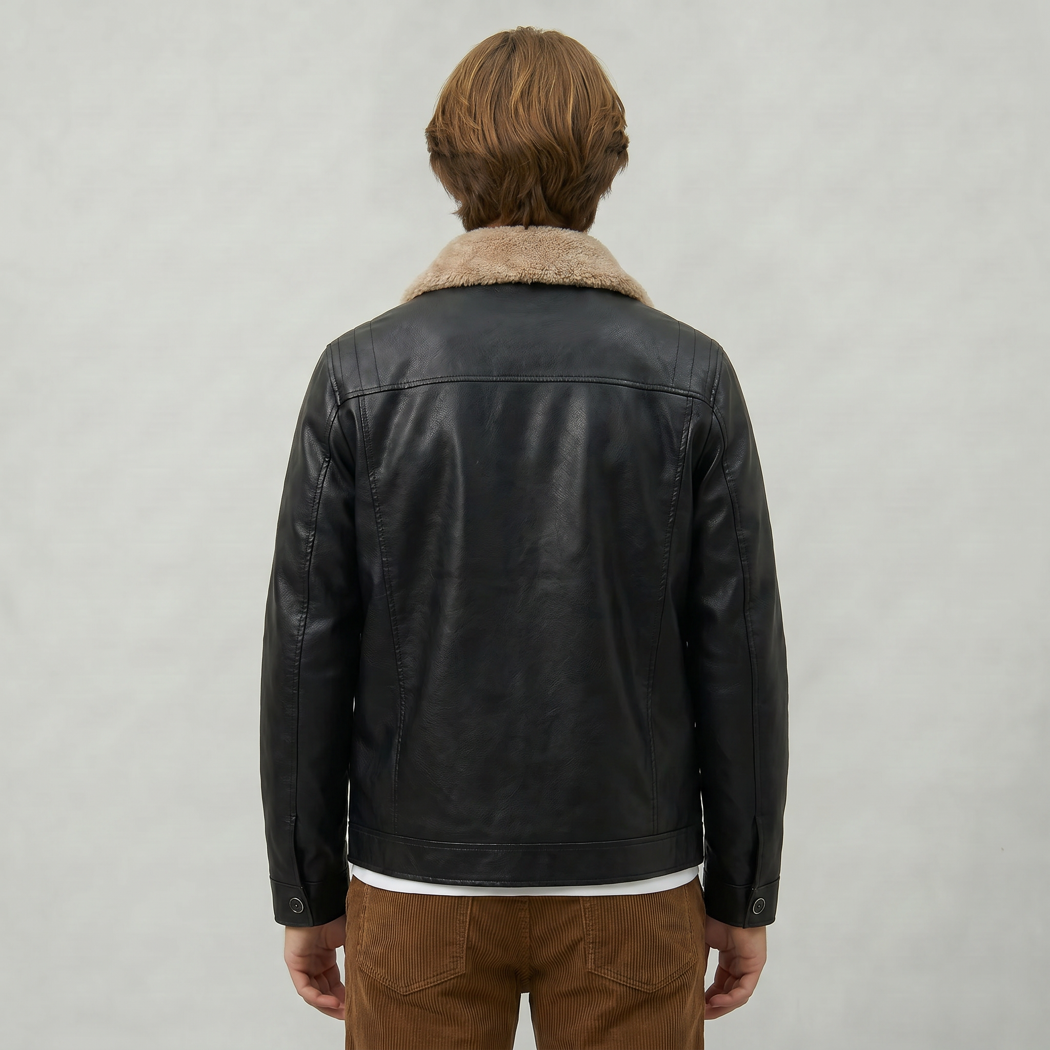 Men’s Faux Leather Jacket - Zip-Up Sherpa-Lined Regular Fit
