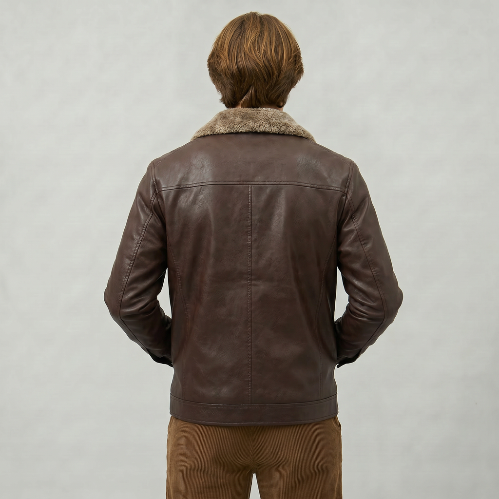 Men’s Faux Leather Jacket - Zip-Up Sherpa-Lined Regular Fit