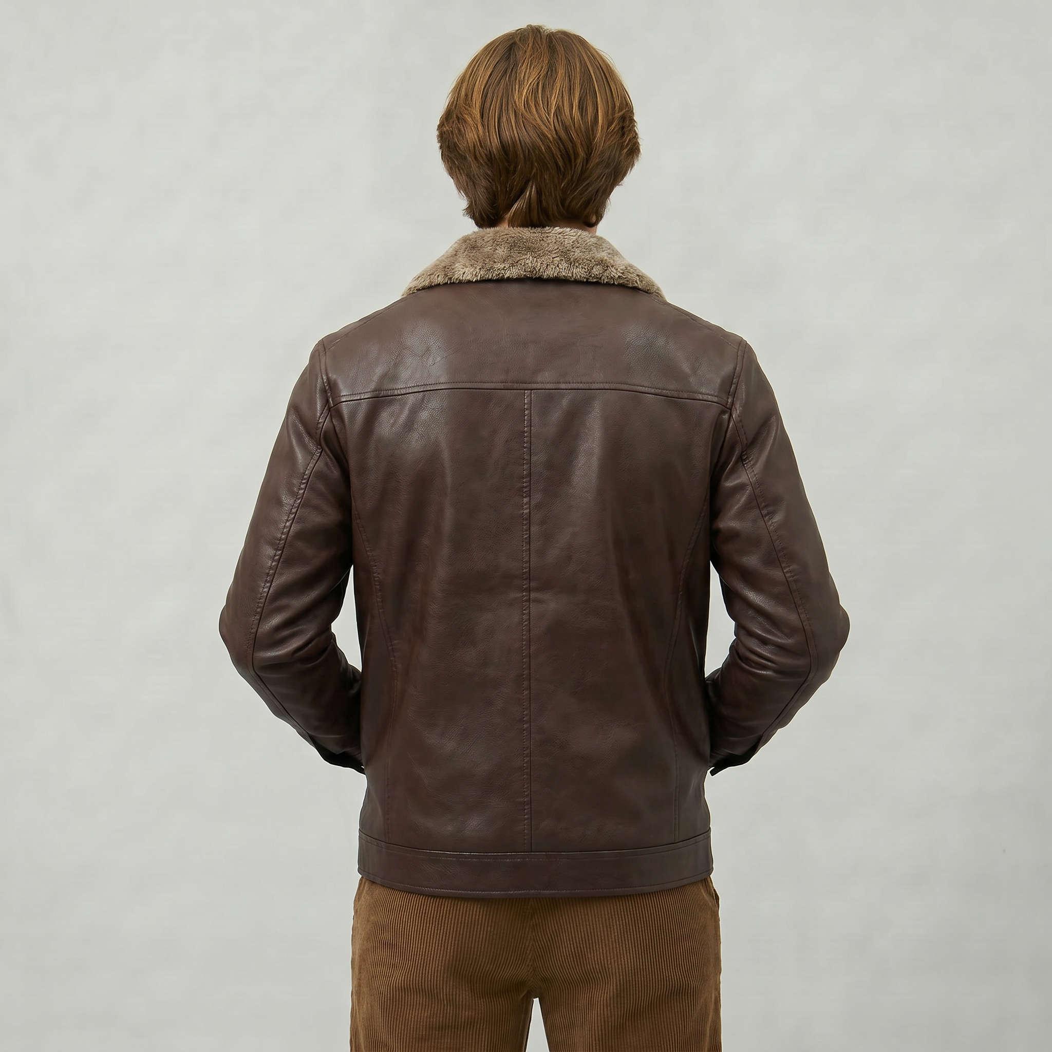 Men’s Faux Leather Jacket - Zip-Up Sherpa-Lined Regular Fit
