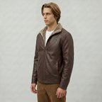 Men’s Faux Leather Jacket - Zip-Up Sherpa-Lined Regular Fit