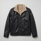 Men’s Faux Leather Jacket - Zip-Up Sherpa-Lined Regular Fit