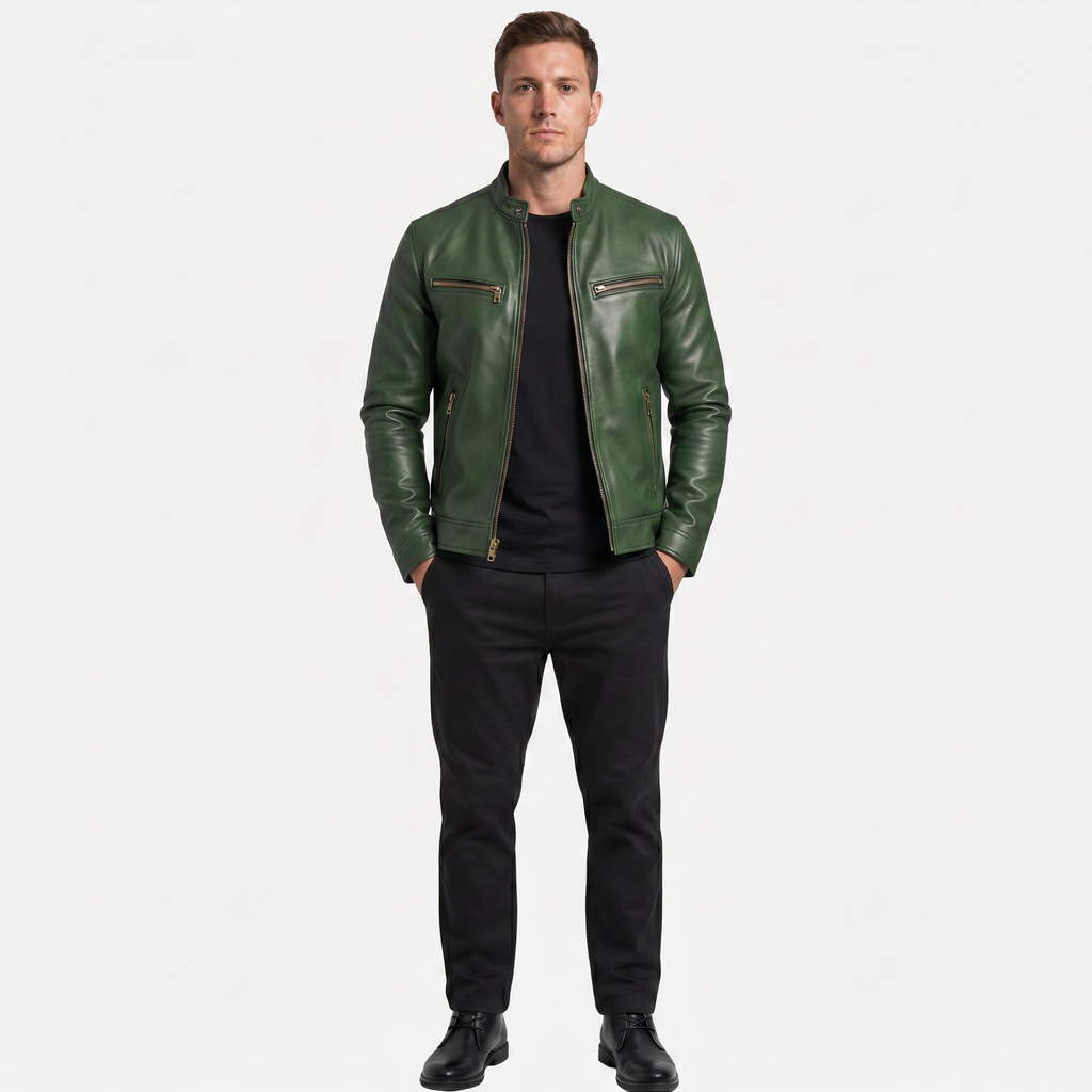 Men's Faux Leather Biker Jacket - Slim Fit Moto Racer Zip Up Jacket