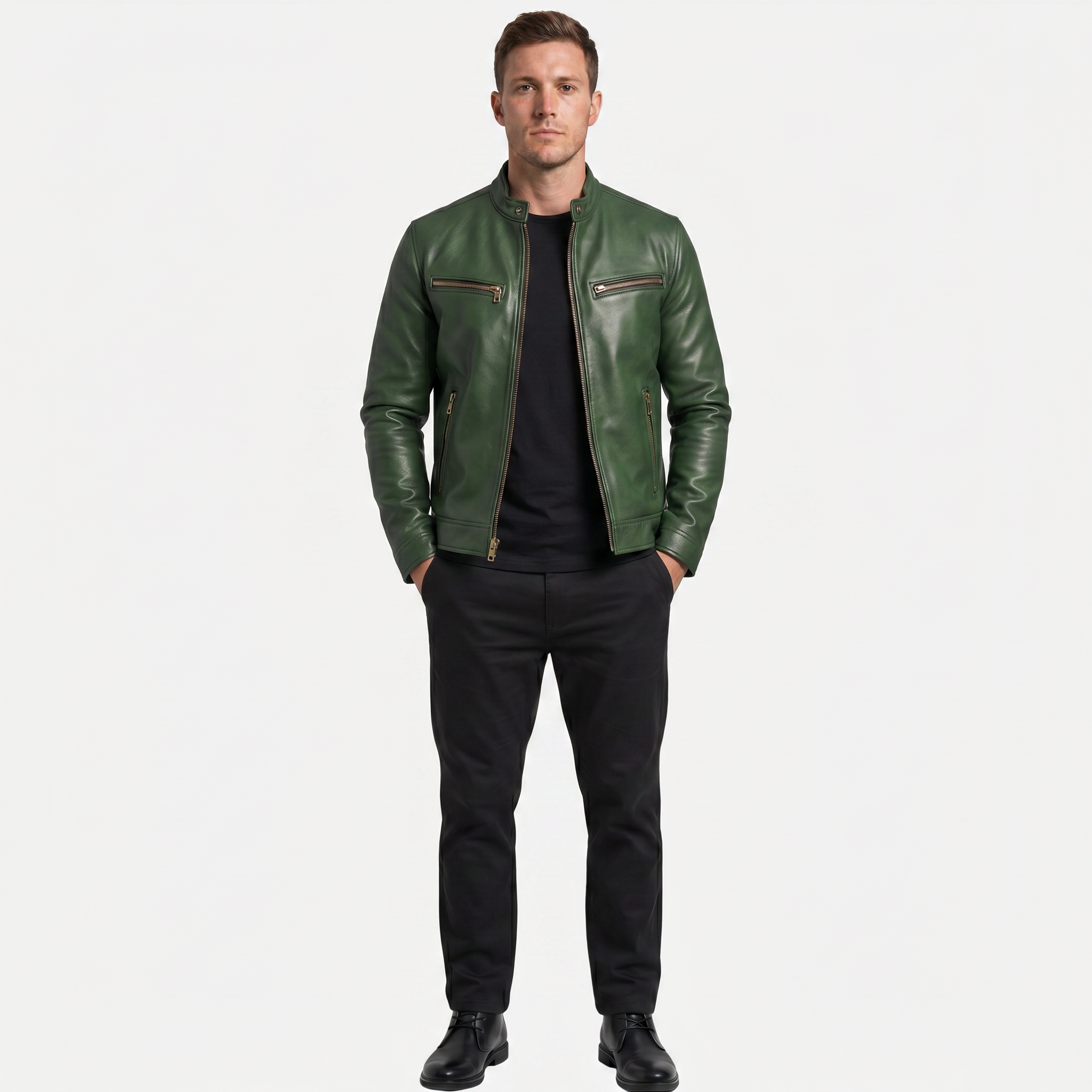 Men's Faux Leather Biker Jacket - Slim Fit Moto Racer Zip Up Jacket
