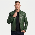 Men's Faux Leather Biker Jacket - Slim Fit Moto Racer Zip Up Jacket