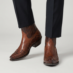 Men’s Burnt Flower Western Boots - Square Toe Chelsea Fit
