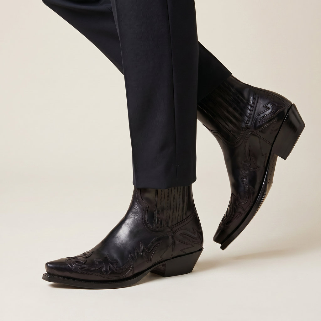 Men’s Burnt Flower Western Boots - Square Toe Chelsea Fit