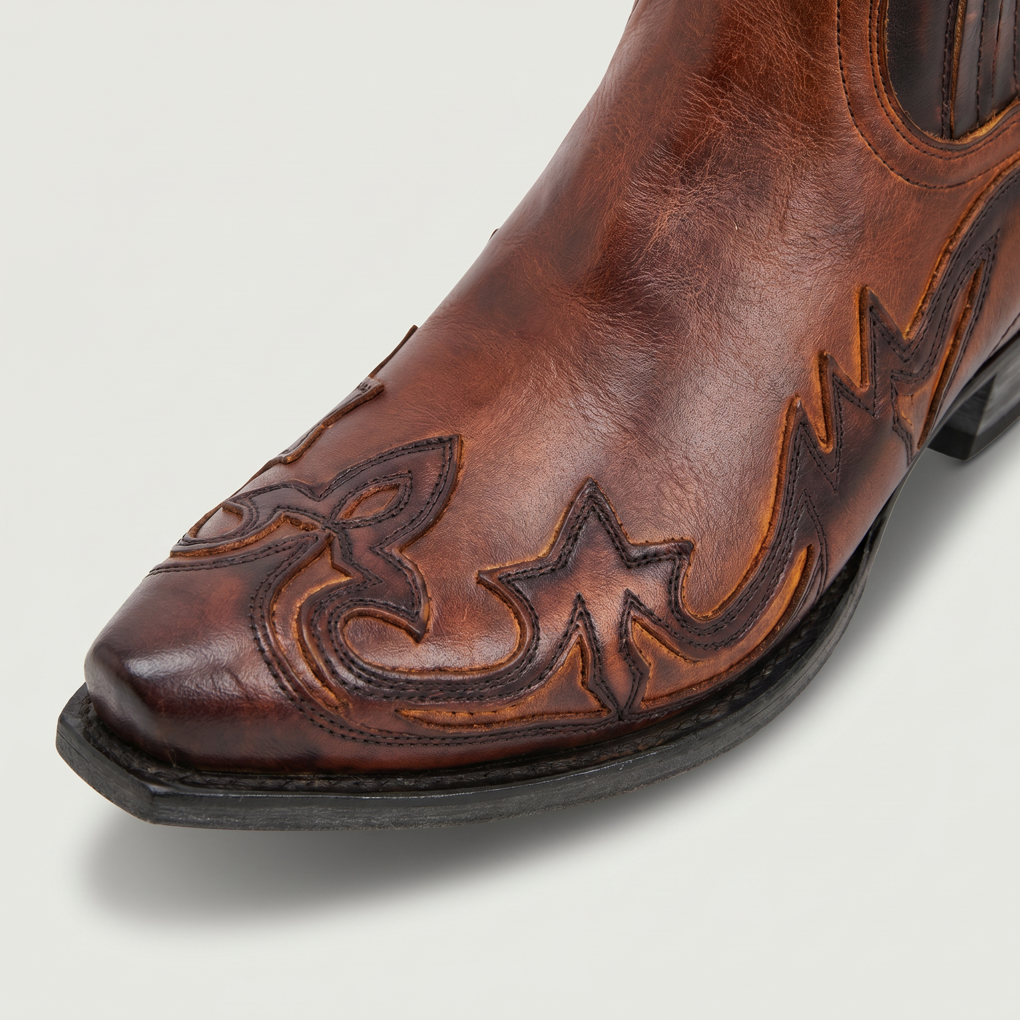 Men’s Burnt Flower Western Boots - Square Toe Chelsea Fit