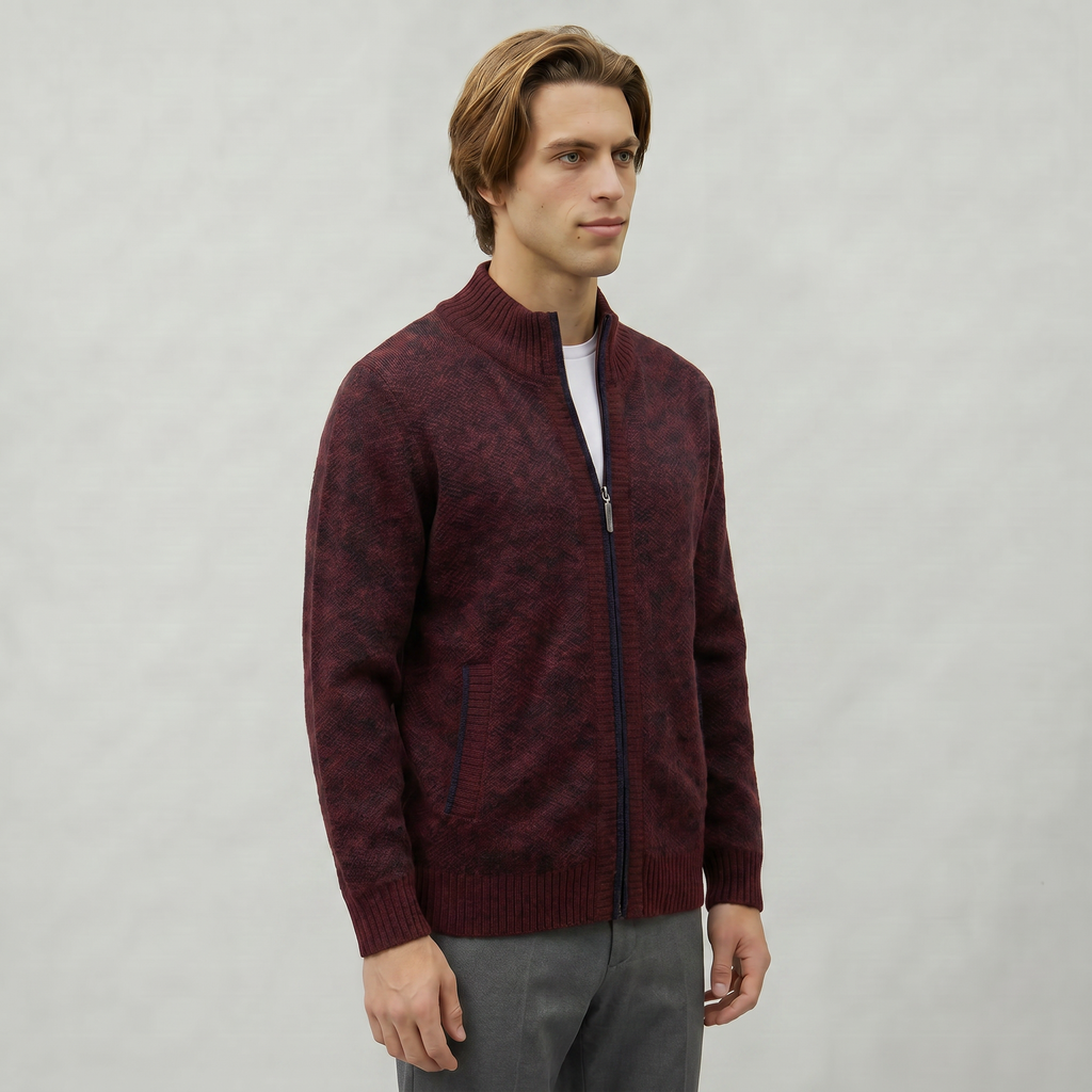 Men’s Full Zip Jacket- Stand Collar Long Sleeve Regular Fit