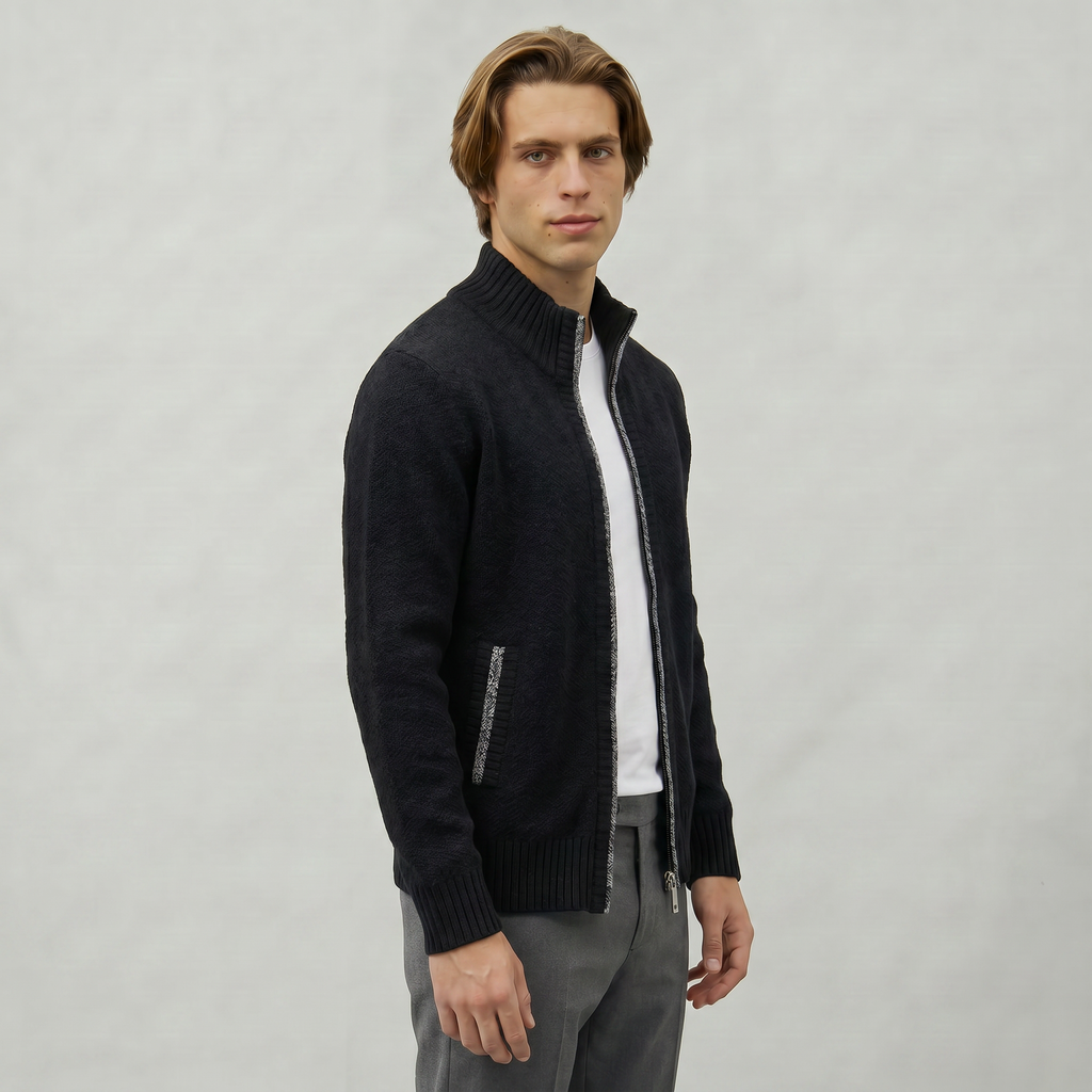 Men’s Full Zip Jacket- Stand Collar Long Sleeve Regular Fit