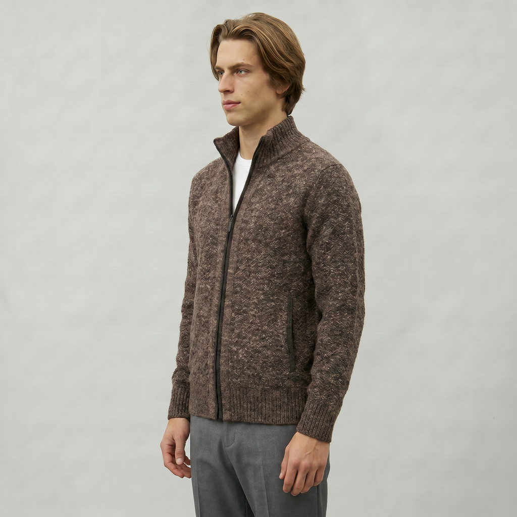 Men’s Full Zip Jacket- Stand Collar Long Sleeve Regular Fit