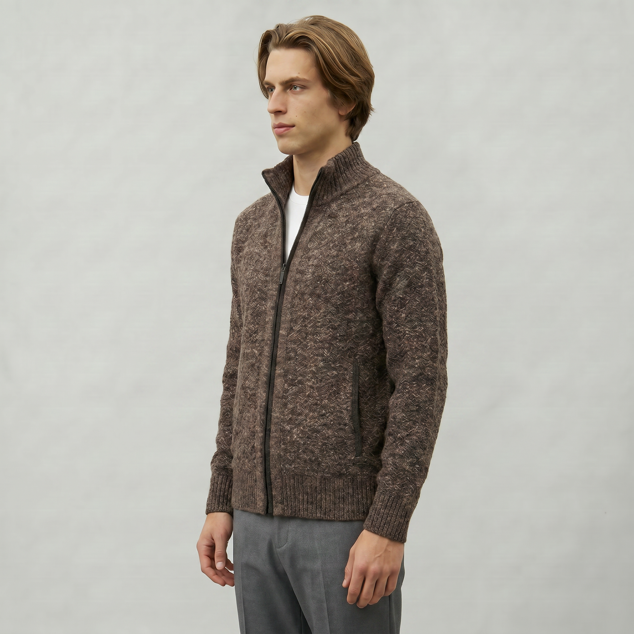 Men’s Full Zip Jacket- Stand Collar Long Sleeve Regular Fit