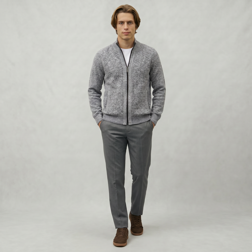 Men’s Full Zip Jacket- Stand Collar Long Sleeve Regular Fit