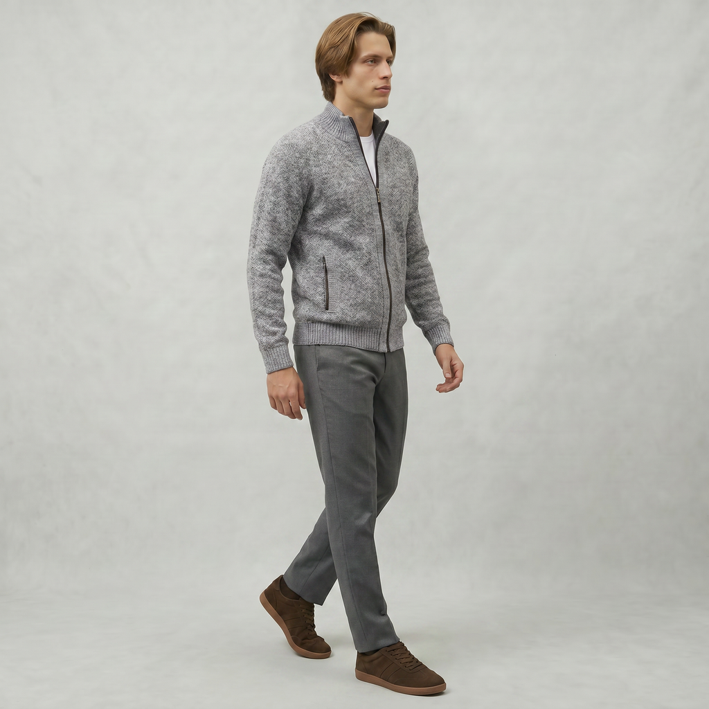 Men’s Full Zip Jacket- Stand Collar Long Sleeve Regular Fit