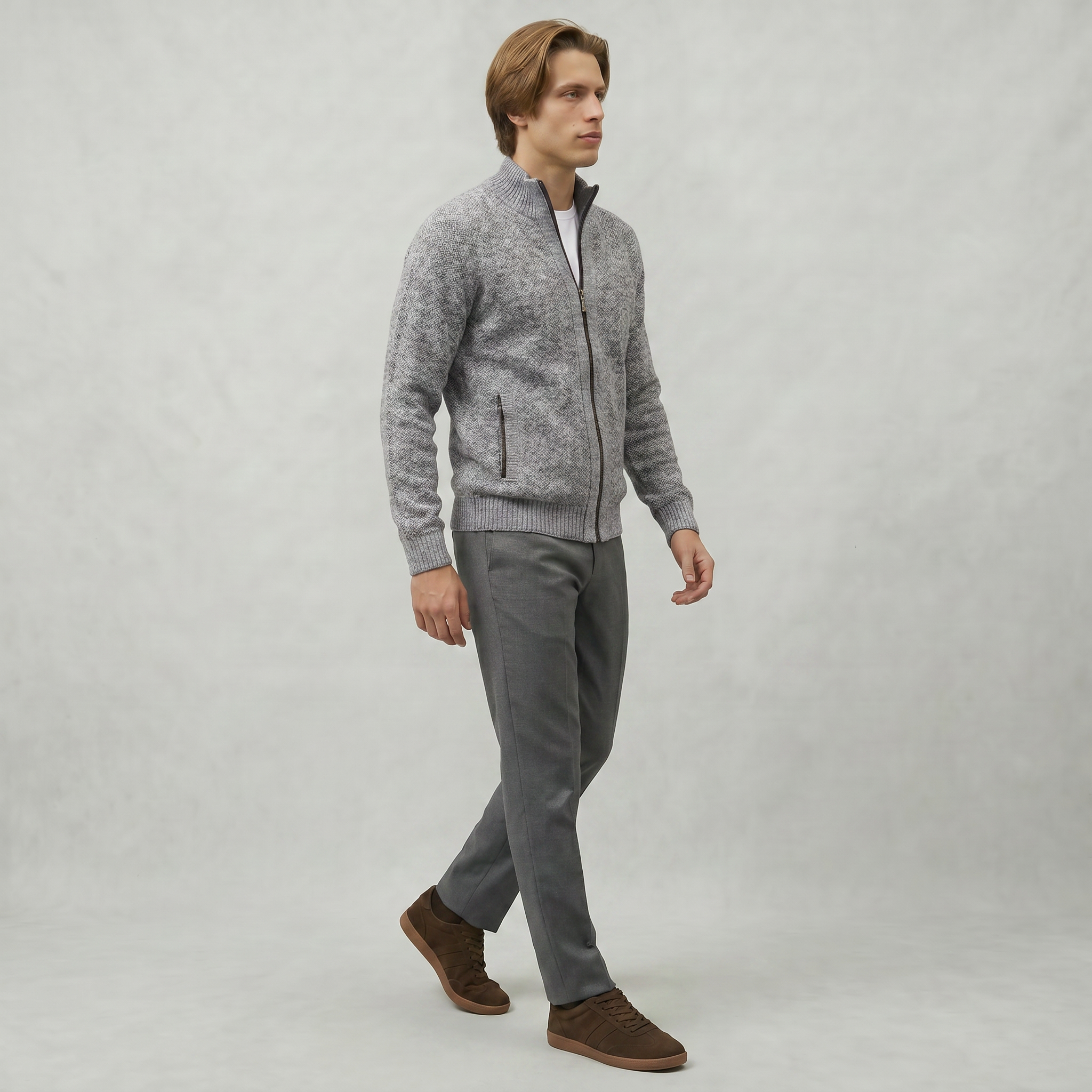 Men’s Full Zip Jacket- Stand Collar Long Sleeve Regular Fit