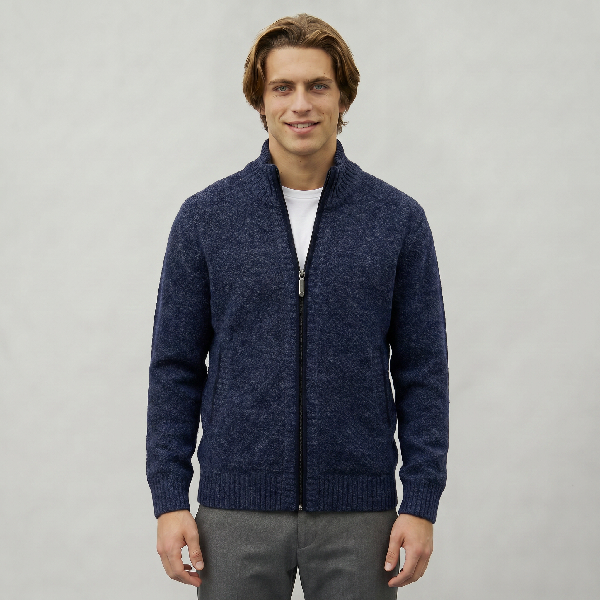 Men’s Full Zip Jacket- Stand Collar Long Sleeve Regular Fit