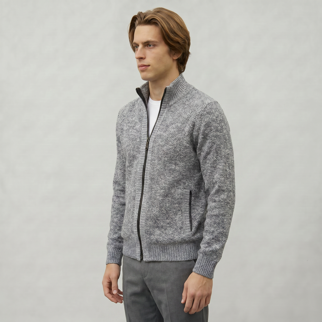 Men’s Full Zip Jacket- Stand Collar Long Sleeve Regular Fit