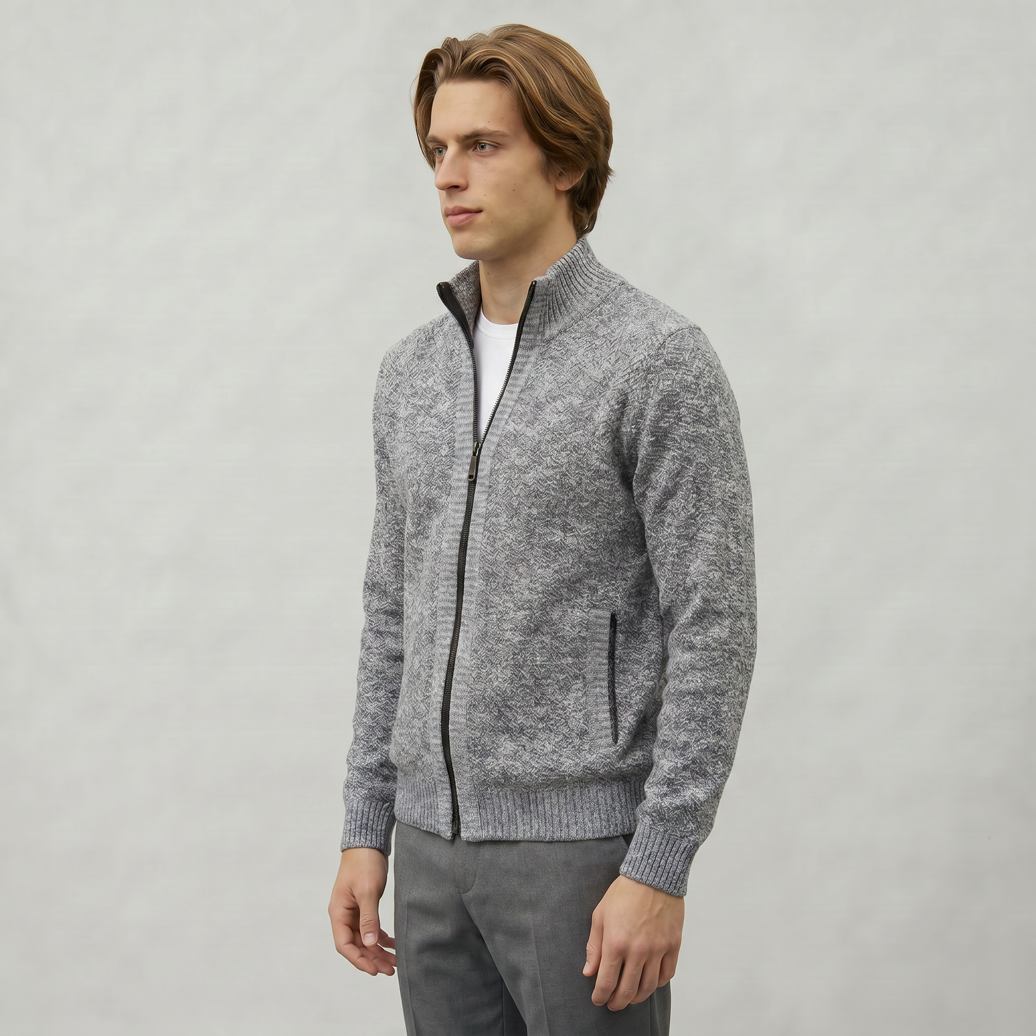 Men’s Full Zip Jacket- Stand Collar Long Sleeve Regular Fit