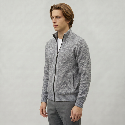 Men’s Full Zip Jacket- Stand Collar Long Sleeve Regular Fit
