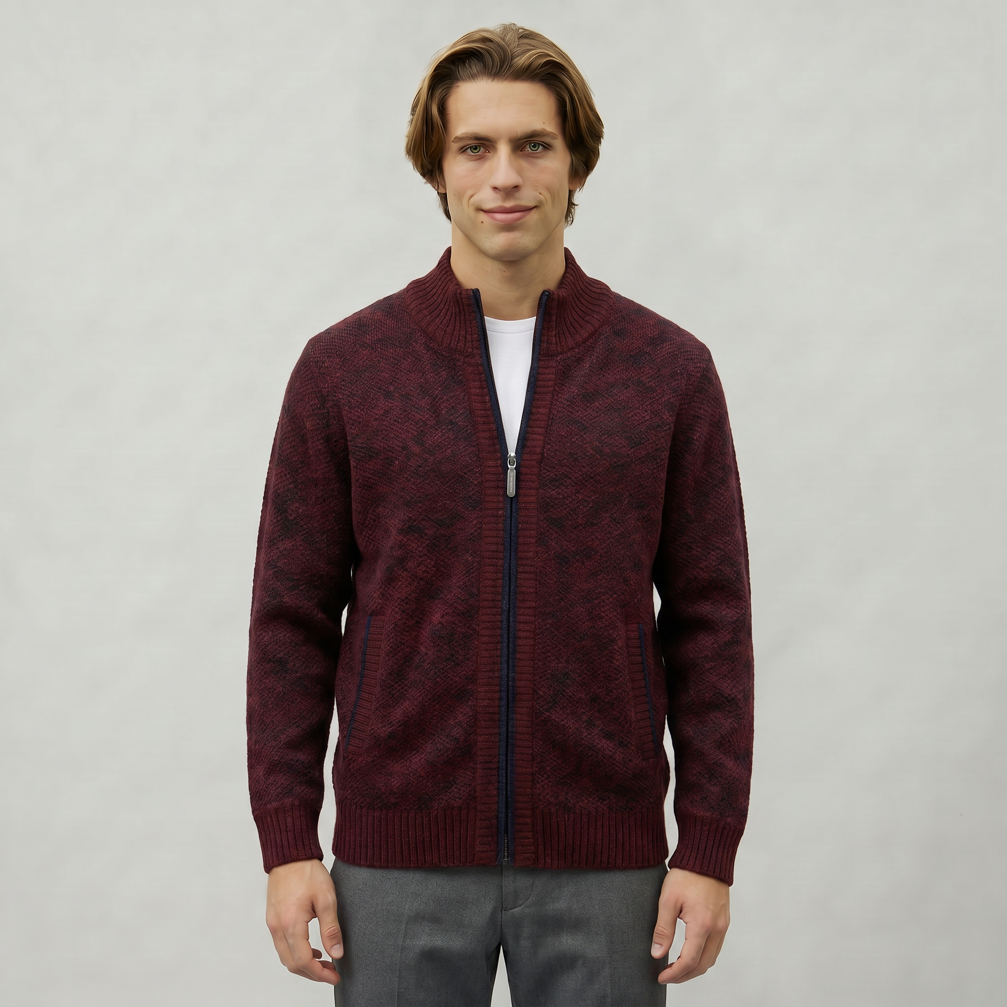 Men’s Full Zip Jacket- Stand Collar Long Sleeve Regular Fit
