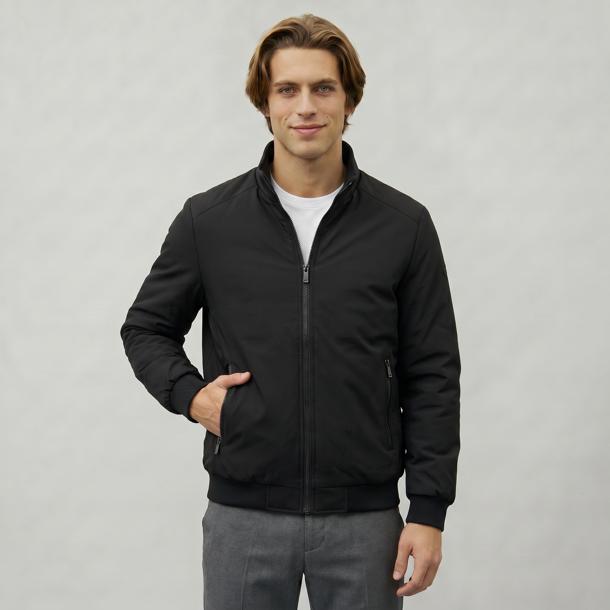 Men’s Full Zip Padded Coat - Stand Collar Regular Fit