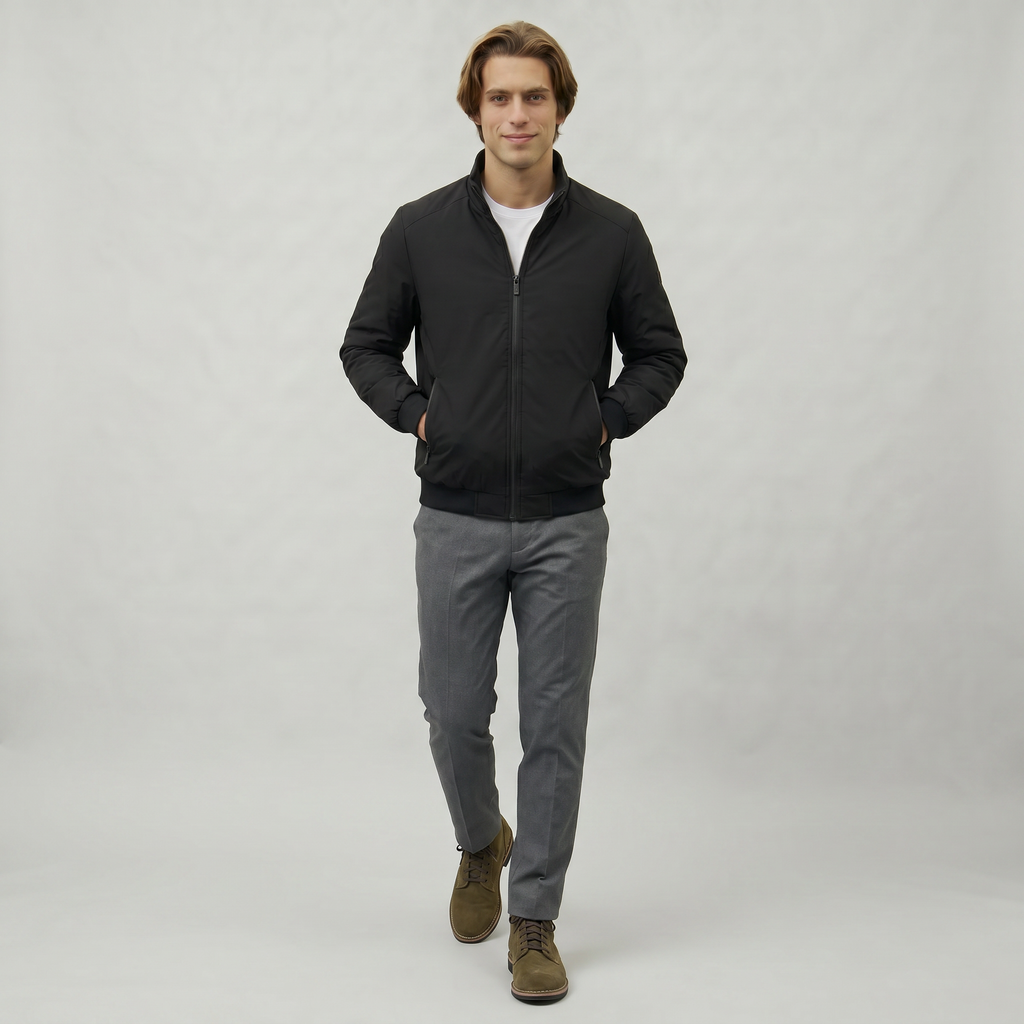 Men’s Full Zip Padded Coat - Stand Collar Regular Fit