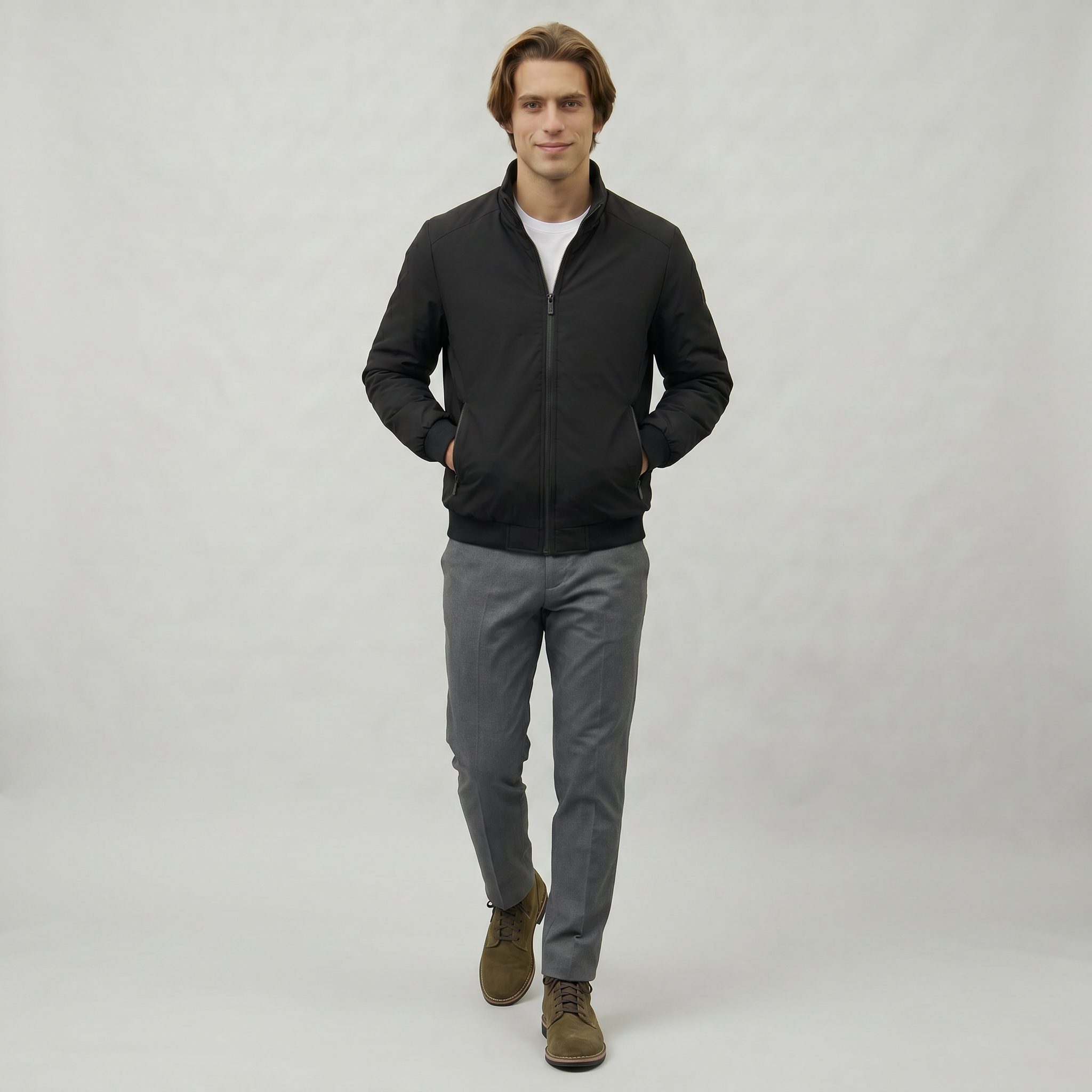 Men’s Full Zip Padded Coat - Stand Collar Regular Fit