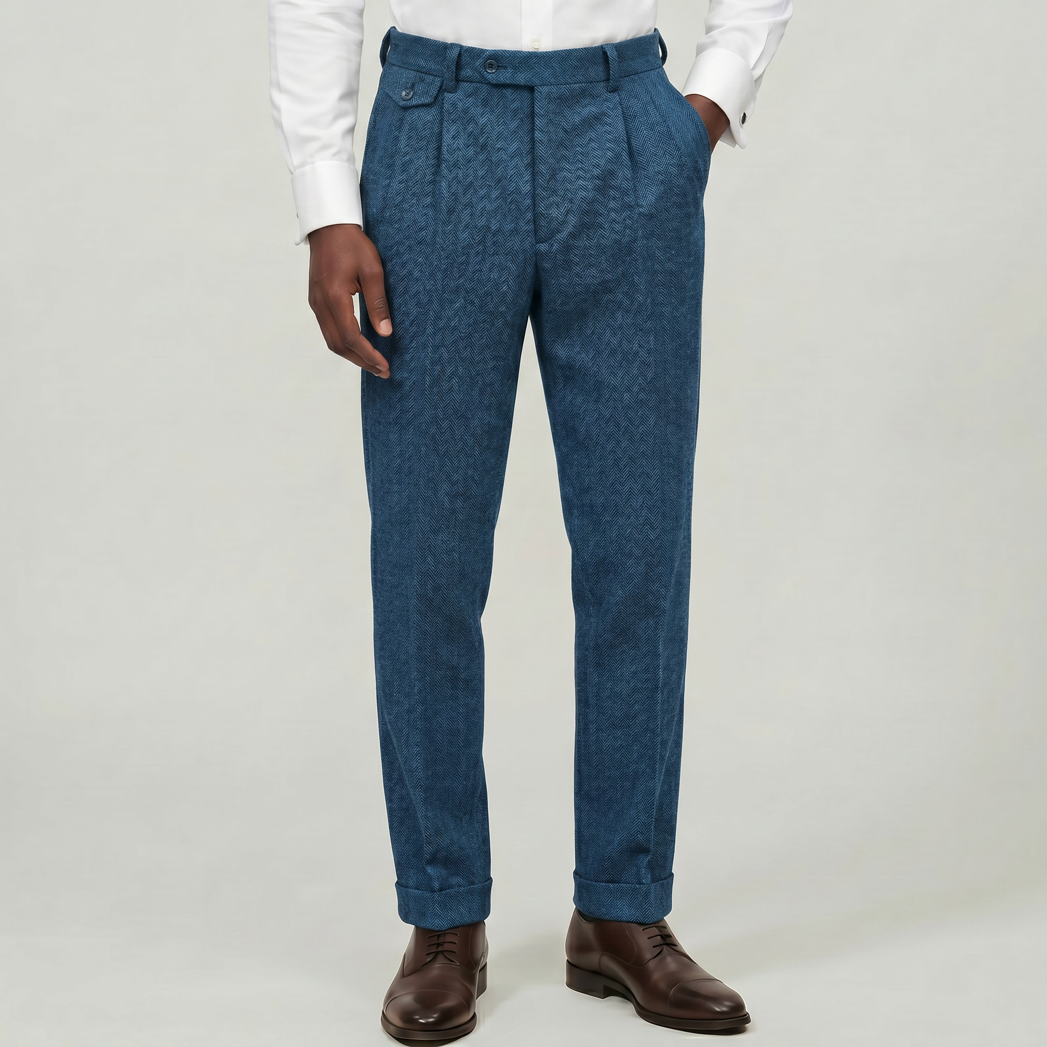 Men’s Herringbone Trousers - Tweed Tailored Fit Pants
