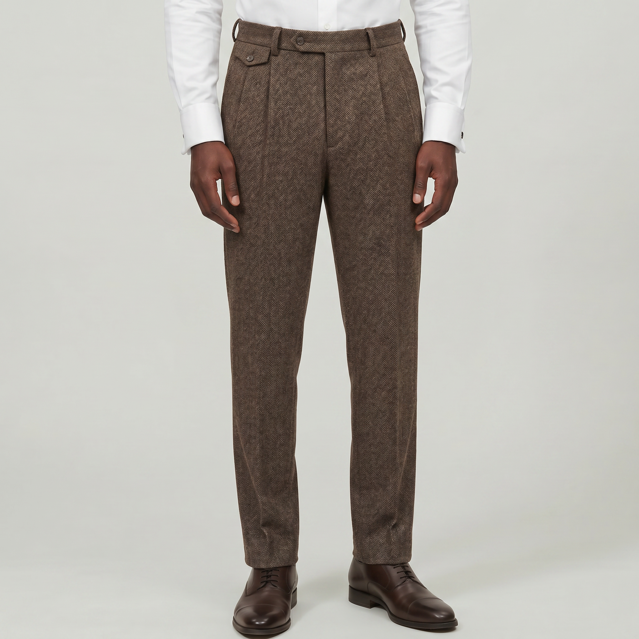 Men’s Herringbone Trousers - Tweed Tailored Fit Pants