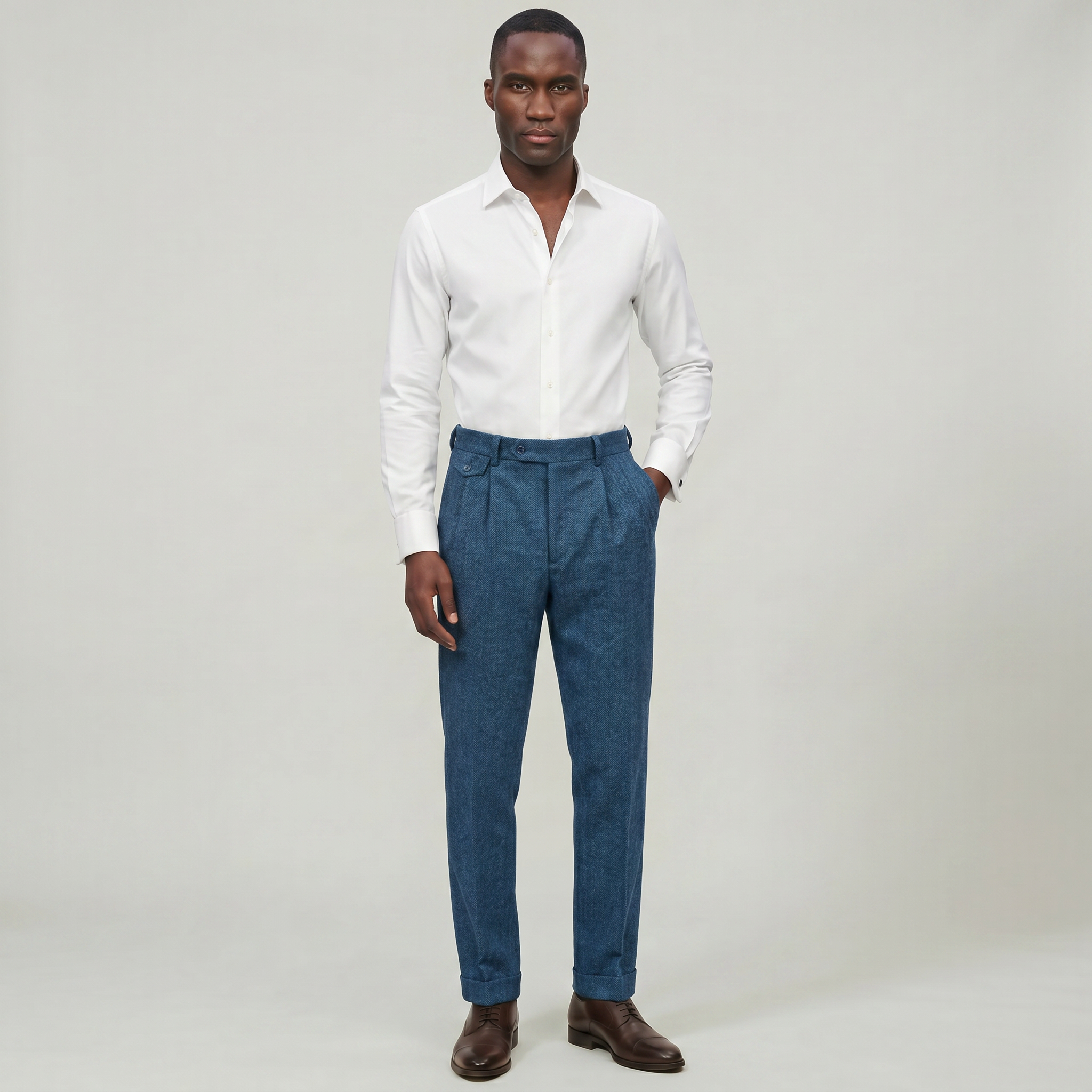 Men’s Herringbone Trousers - Tweed Tailored Fit Pants