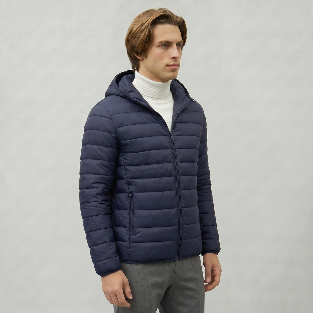 Men’s Hooded Puffer Jacket - Full Zip Lightweight Fit