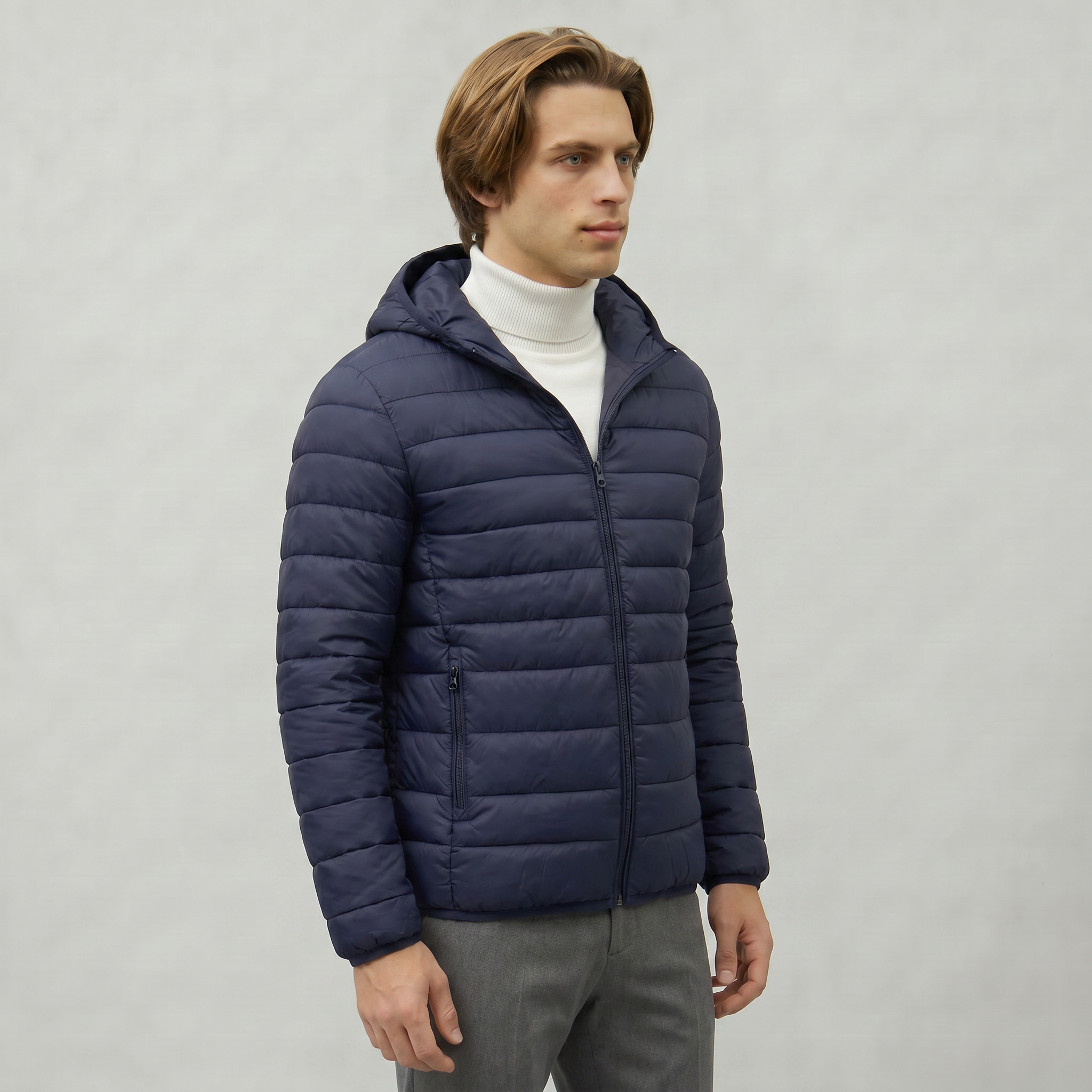 Men’s Hooded Puffer Jacket - Full Zip Lightweight Fit