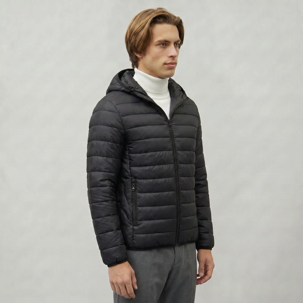 Men’s Hooded Puffer Jacket - Full Zip Lightweight Fit
