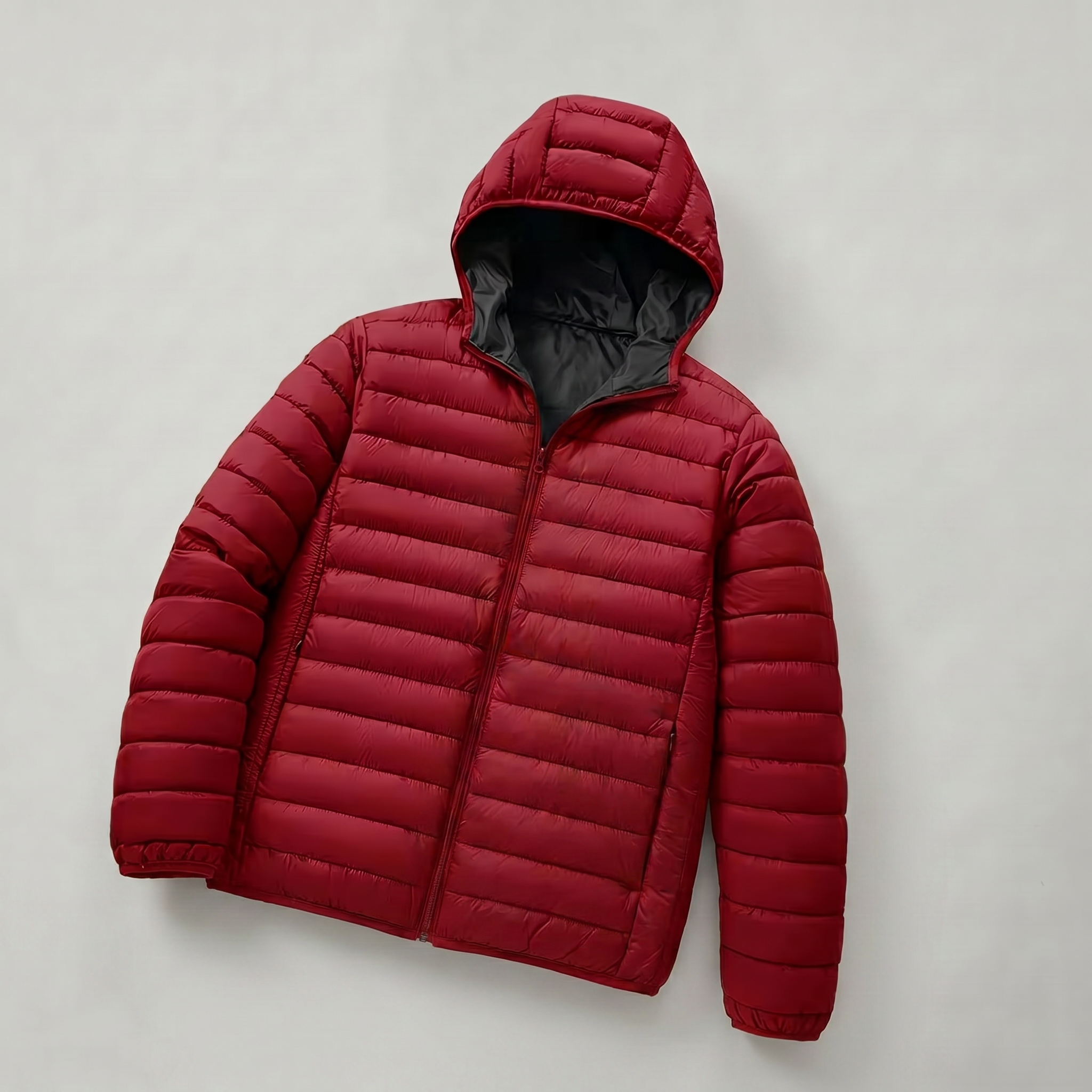 Men’s Hooded Puffer Jacket - Full Zip Lightweight Fit