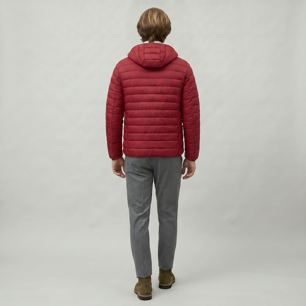 Men’s Hooded Puffer Jacket - Full Zip Lightweight Fit