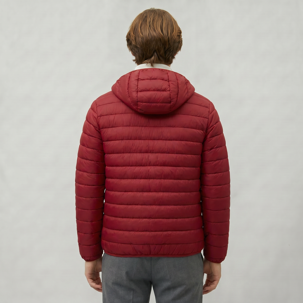 Men’s Hooded Puffer Jacket - Full Zip Lightweight Fit
